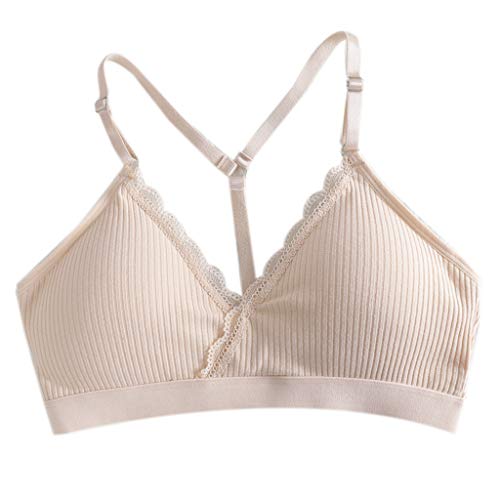 CCIIO Sujetador Deportivo inalámbrico para Mujer con Relleno en Y con Espalda de Encaje Bralette con Cuello en V Ropa Interior Acanalada N CCIIO Sujetador Deportivo inalámbrico para Mujer con Relleno en Y con Espalda de Encaje Bralette con Cuello en V Ropa Interior Acanalada N