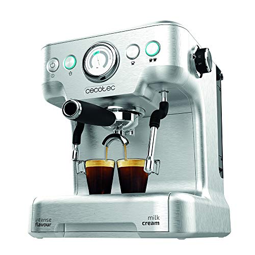 Cecotec Cafetera Express Power Espresso 20 Barista Pro. Thermoblock para Café y Espumar Leche, 20 Bares, Manómetro PressurePro,ModoAuto para 1 y 2 cafés,Vaporizador Orientable,2900W