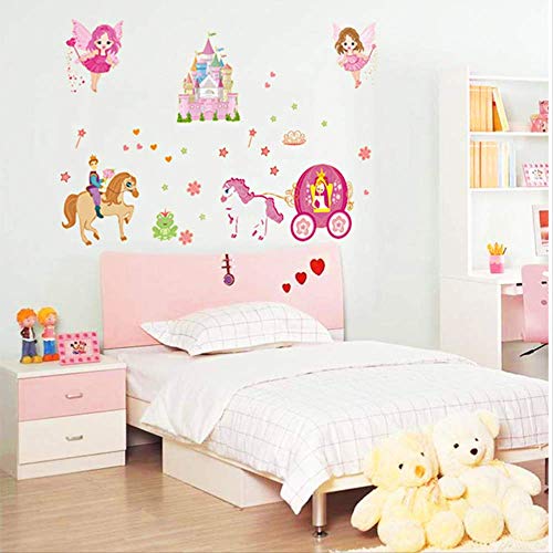 Cenicienta princesa castillo noche luz etiqueta de la pared habitación de los niños niña rosa arreglo lindo pegatina fluorescente buen tamaño 120 * 80 cm