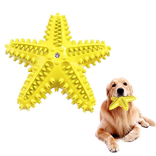 Cepillo de dientes para perro, diseño de estrellas de mar con forma de perro chirriante juguetes para masticar, goma duradera y limpieza de dientes para perros pequeños, medianos y grandes