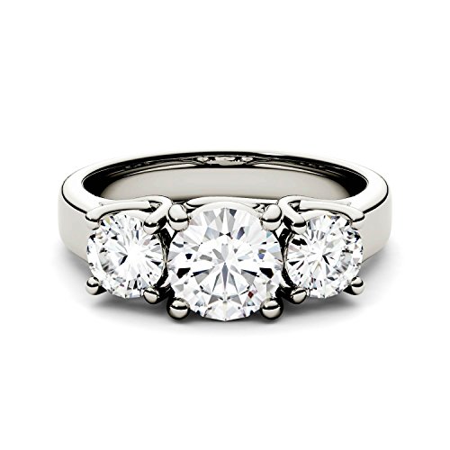 Charles & Colvard Forever One anillo de compromiso - Oro blanco 14K - Moissanita de 6.5 mm de talla redonda, 2 ct. DEW, talla 19,5