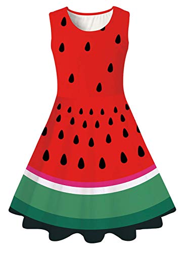 chicolife niñas Verano Funny Beach Dress Vintage Midi Frutas Impreso Vestido sin Mangas