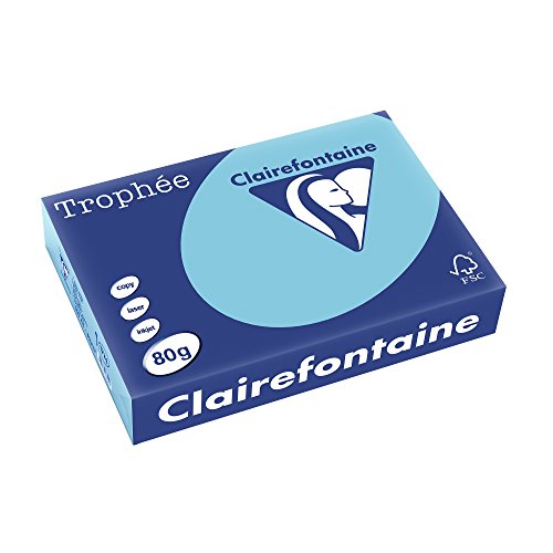 Clairefontaine Trophée - Resma de papel, 80 gr/m², 500 hojas, A4 (21 x 29.7 cm), color azul cielo