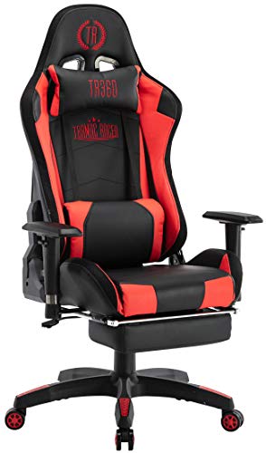 CLP Silla Gaming Turbo LED En Tela o Cuero Sintético I Silla Gamer con Luces LED, Reposapiés Abatible & Reposabrazos Ajustables, Color:Negro/Rojo, Material:Cuero Sintetico