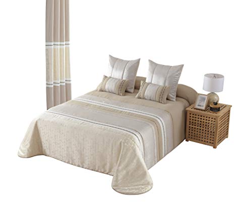Colcha Bouti Jacquard Invierno 5 piezas varios modelos y medidas + regalo 4 fundas de cojin 2 de 30x50 y 2 de 60x60 opcion de juegos de 2 cortinas a juego de 140x270 con ojales (KAUNAS, Cama 180) Colcha Bouti Jacquard Invierno 5 piezas varios modelos y medidas + regalo 4 fundas de cojin 2 de 30x50 y 2 de 60x60 opcion de juegos de 2 cortinas a juego de 140x270 con ojales (KAUNAS, Cama 180)