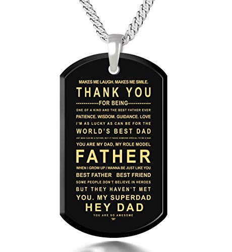 Collar con colgante de placa de identificación de Onyx para hombre con inscripción en inglés"Thank You", oro de 24 quilates, cadena de 20 pulgadas