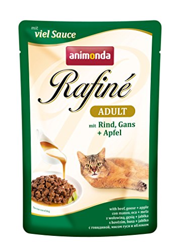 Comida para gatos animonda Rafiné Adult, comida húmeda para gatos adultos en bolsitas, ave + vacuno en salsa de queso, 12 x 100 g