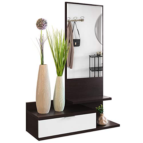 COMIFORT Recibidor Colgante - Mueble de Entrada con Cajón, Espejo y 3 Estantes de Estilo Nórdico y Moderno, Muy Resistente y Estable, de Color Blanco y Wengue COMIFORT Recibidor Colgante - Mueble de Entrada con Cajón, Espejo y 3 Estantes de Estilo Nórdico y Moderno, Muy Resistente y Estable, de Color Blanco y Wengue