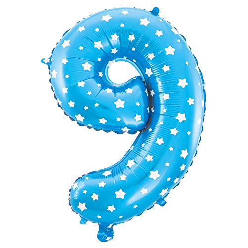 Cotigo– Globo Número 9 De Foil Color Azul con Estrella para Fiestas de Cumpleaños 40cm de Alto