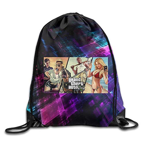 Creative Design GTA 5 Grand Theft Auto V Game Logo Drawstring Backpack Sport Bag for Men and Women，Drawstring Bag Sport Gym Backpack Gym Bag for Men and Women