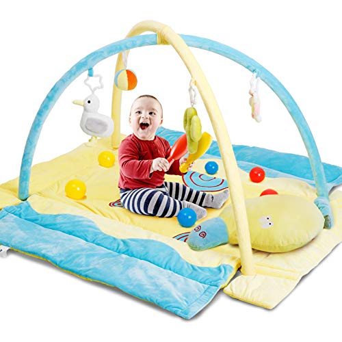 CRZDEAL Gimnasio de Actividades para Bebés, Area de Juego para Bebé, Bolas de Colores y Almohadas de Animales, Material de Algodón Súper Suave, 110*105*68cm, Adecuado para Bebé de 0 a 36 Meses