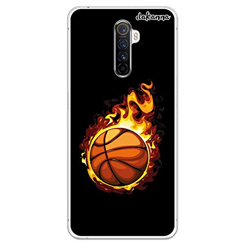 dakanna Funda Compatible con [Realme X2 Pro] de Silicona Flexible, Dibujo Diseño [Balón de Baloncesto en Llamas], Color [Borde Transparente] Carcasa Case Cover de Gel TPU para Smartphone
