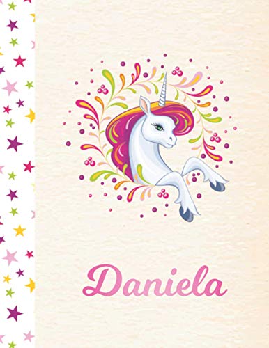 Daniela: Unicorn Personalized Custom K-2 Primary Handwriting Pink Blank Practice Paper for Girls, 8.5 x 11, Mid-Line Dashed Learn to Write Writing Pages