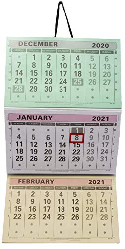 Dataday Calendario de pared 2021 con tres meses para ver y etiquetas adhesivas de puntos
