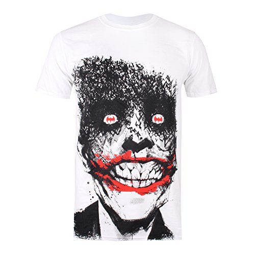DC Comics Joker Eyes Camiseta, Blanco, L para Hombre