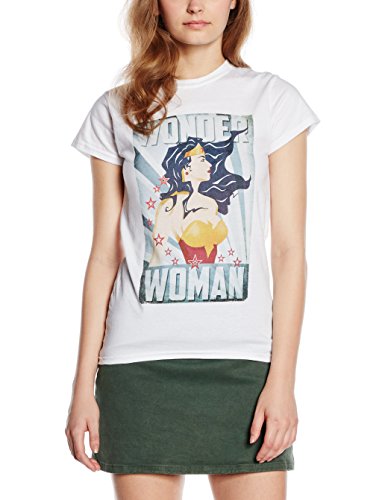DC Comics Wonder Woman Poster Camiseta, Blanco, XXL para Mujer