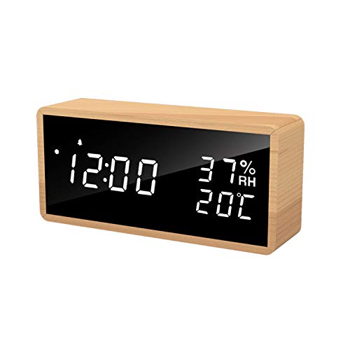 Despertador LED Despertador Digital, Reloj de Mesa con Control por Voz, Fecha, Temperatura y Humedad, para el Hogar, Dormitorio, Guardería y Oficina