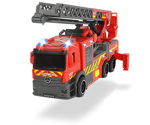 Dickie - Camión bomberos 23 cm luz y sonido, escalera giratoria y extensible, patas extensibles (Dickie 203714011)