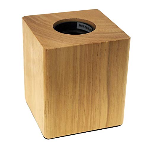 ECOBELLE® Portalámpara con casquillo E27, Base de madera, cuadrado 80x80x90mm, con conector EU estándar 2 pin y cable de 1.5m, 230V, ideal para mesita de noche/sala de estar/muebles de escritorio