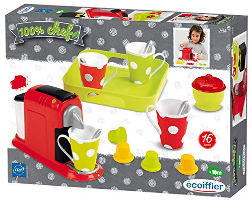 Ecoiffier- Set de Cafetera de Juguete con Cápsulas y Juego de Café, 16 Total Accesorios (Simba Toys Espana S.L. 2614)