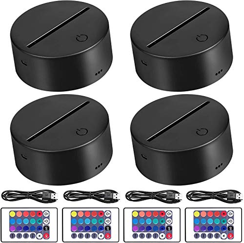 EEEkit 4 Pack 3D Night LED Light Lamp Base Control remoto Cable USB Ajustable 7 colores Decoración Luces para dormitorio Habitación infantil Sala de estar Bar Tienda Cafetería Restaurante Oficina