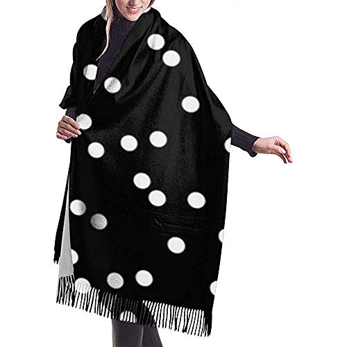 Elaine-Shop Bufanda de cachemir con estampado de lunares blanco y negro para mujer Bufanda cálida informal Chal grande