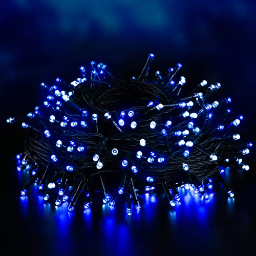 Elegear Guirnaldas Luces Navidad 40M, Cadena de luces con pilas para Exteriores o Interior, Luces Navidad 300LED Azul 8 Modos IP44 Impermeable para Navidad, Fiestas, Bodas, Jardin