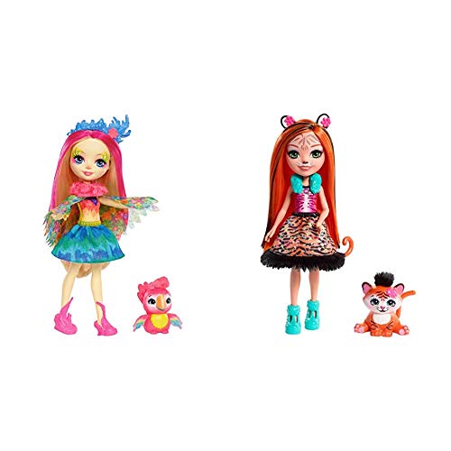 Enchantimals - Muñeca Peeki Parrot - muñeca, Edad recomandada 4 - 10 años (Mattel FJJ21) + Muñeca Tanzie Tiger - (Mattel FRH39)