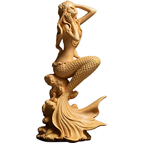 Escultura Decoración Estatua Escultura De Sirena De Madera De 15/19Cm, Tallado A Mano Puro Creativo, Tallado En Madera De Boj, Decoración Del Hogar, Figura De Belleza, Tallado, Artesanía, Oficina