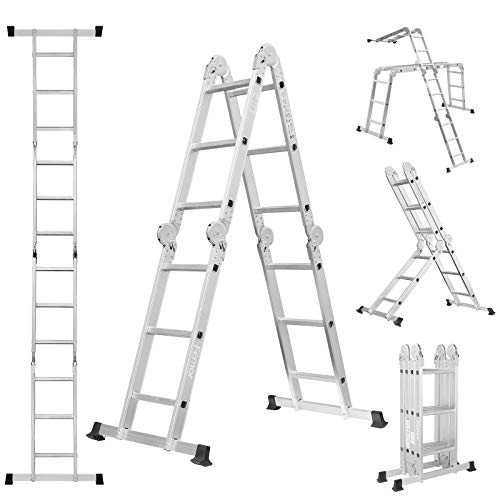 Femor 3.5M Escalera Multipropósito, Escalera de Aluminio Multifuncional 5 en 1, Hasta 150KG, Norma Profesional EN 131, 12 Pasos, con 2 Placas de Andamio y 2 Travesaños de Piso Femor 3.5M Escalera Multipropósito, Escalera de Aluminio Multifuncional 5 en 1, Hasta 150KG, Norma Profesional EN 131, 12 Pasos, con 2 Placas de Andamio y 2 Travesaños de Piso