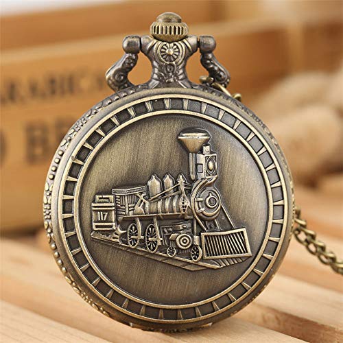FFHJHJ Steampunk Train Design Collar de Bronce Reloj de Bolsillo Vintage Souvenir Reloj Colgante para Hombres Mujeres Cadena, Cadena de 80 cm