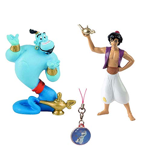 Figuras Disney bullyland Lote 2 Figuras Personajes Aladdin +Genio+Regalo Mini Llavero Pintada a Mano, sin PVC Regalo Ideal niñas para Jugar con la imaginación