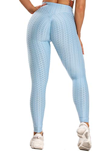 FITTOO Leggings Push Up Mujer Mallas Pantalones Deportivos Alta Cintura Elásticos Yoga Fitness   Azul Cielo M
