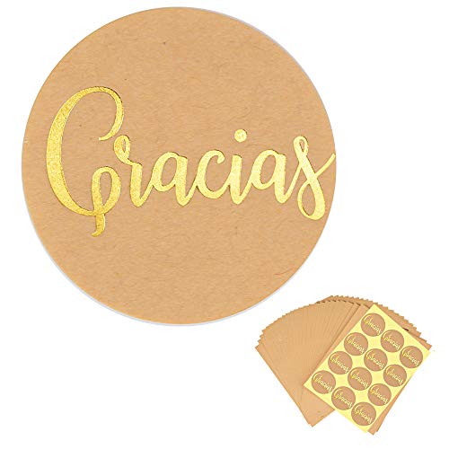 FLOFIA 300pcs Pegatinas Gracias Español Thank You Pegatinas de Papel Kraft Redonda Etiquetas Adhesivas Gracias para Boda Compra Decoración Navidad de Regalo Bolsas Tarjetas (Diá. 4cm, Oro)