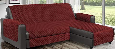 Funda de sofá reversible acolchada que se puede utilizar para sofás de esquina con chaise longue tanto a la derecha como a la izquierda, reversible PET Friendly (burdeos, 2 plazas de 190 cm).