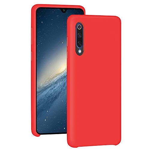 Funda para Xiaomi Mi 9/Mi 9 SE Teléfono Móvil Silicona Liquida Bumper Case y Flexible Scratchproof Ultra Slim Anti-Rasguño Protectora Caso (Red, Xiaomi Mi 9)
