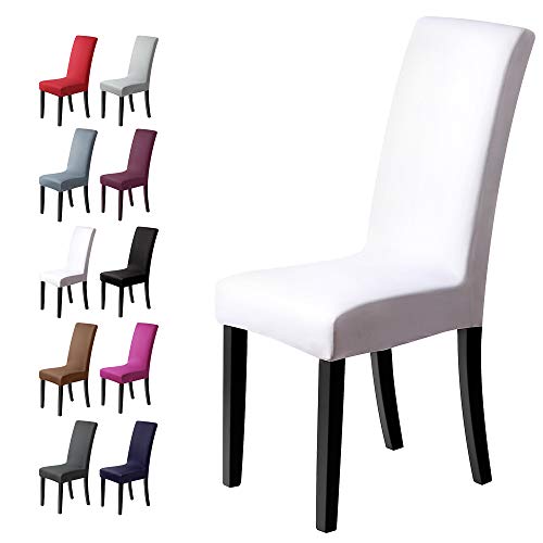 Fundas para sillas Pack de 6 Fundas sillas Comedor Fundas elásticas, Cubiertas para sillas,bielástico Extraíble Funda, Muy fácil de Limpiar, Duradera (Paquete de 6, Blanco)