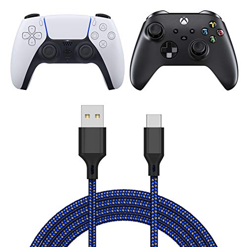 FYOUNG - Cable de carga para mando Xbox Series X|S, USB cargador de tipo C de carga rápida, compatible con los mandos Sony PS5 DualSense Nintendo Swith y Switch Lite - 16,4 FT- Blu