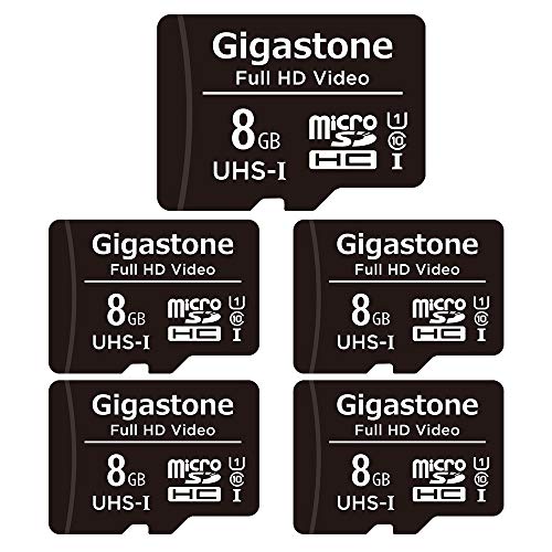 Gigastone Paquete de 5 tarjetas Micro SD de 8 GB, vídeo Full HD, cámara de seguridad de vigilancia Drone, 80 MB/s Micro SDHC UHS-I U1 C10 Clase 10