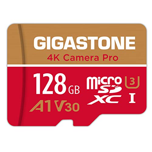 Gigastone Tarjeta de Memoria Micro SDXC de 128GB, Grabación de 4K vídeo, Alta Velocidad de 4K UHD (UHS-I A1, Clase 10, V30, Adaptador Gratuito) Adecuado para Cámara Digital etc.
