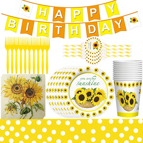 Girasol - 62 piezas Juego de vajilla para fiestas temáticas de girasol para mesa, platos, servilletas, cumpleaños y cumpleaños infantiles Girasol - 62 piezas Juego de vajilla para fiestas temáticas de girasol para mesa, platos, servilletas, cumpleaños y cumpleaños infantiles