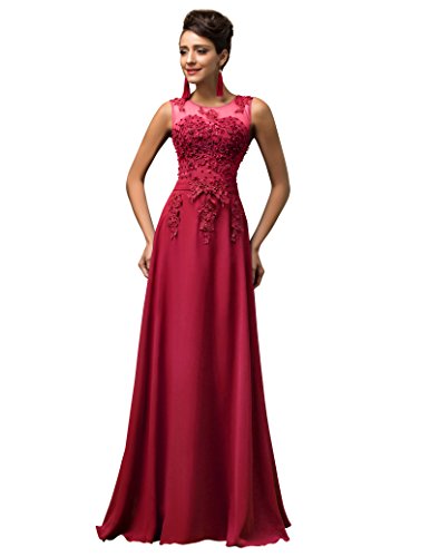 GRACE KARIN Vestidos Rojo Oscuro Mujeres Vestidos Elegante para Boda Prom Talla 46