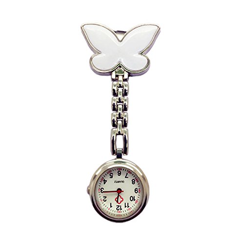 Grifri - Reloj de enfermera con clip, diseño de mariposa, reloj de bolsillo, de solapa