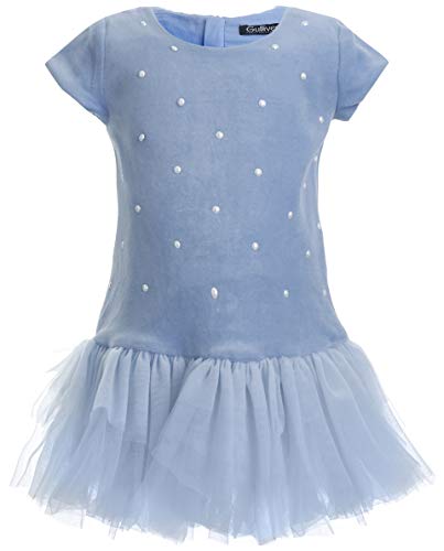 GULLIVER - Vestido de terciopelo para bebé y niña, color azul claro, manga corta, con perlas, falda de tul, para 9-24 meses azul claro 74