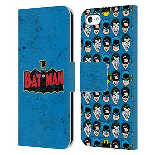 Head Case Designs Oficial Batman DC Comics Logotipo Envejecido. Moda Vintage Carcasa de Cuero Tipo Libro Compatible con Apple iPhone 5c