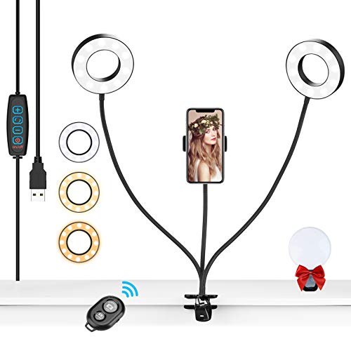 HeertTOGO Aro de Luz para Movil TIK Tok Anillo de Luz con Luz 360° Brazo Flexible Soporte con Control Remoto 3 Colores 10 Brillos para Selfie Maquillaje Tiktok Youtube HeertTOGO Aro de Luz para Movil TIK Tok Anillo de Luz con Luz 360° Brazo Flexible Soporte con Control Remoto 3 Colores 10 Brillos para Selfie Maquillaje Tiktok Youtube