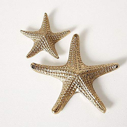 Home Collection Lote de 2 Estrellas Marinas Decorativas Hechas de Aluminio Dorado Tamaños Surtidos D 10-16 cm