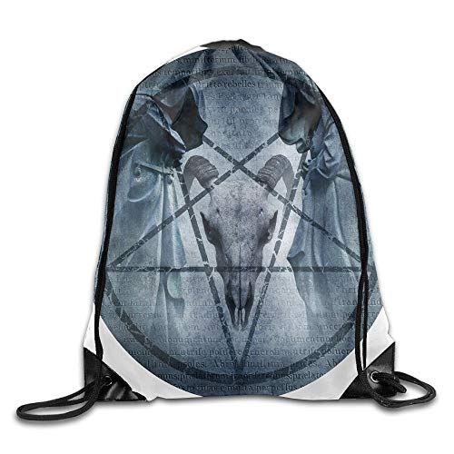 Horror Artwork with Pentagram Icon Goat Skull Devil Dream Hoody Figure Exorcist Image Drawstring Bags Tour Backpack Sport Bag For Men & Women Drawstring Shoulder Bag Backpack String Bags