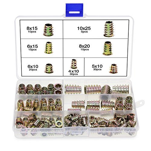 HSeaMall - Juego de 120 tuercas hexagonales de aleación de zinc M4 M5 M6 M8 M10 insertos roscados para muebles de madera con caja de plástico HSeaMall - Juego de 120 tuercas hexagonales de aleación de zinc M4 M5 M6 M8 M10 insertos roscados para muebles de madera con caja de plástico