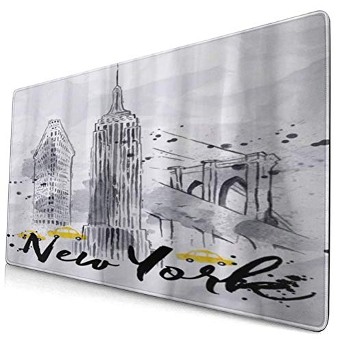 HUAYEXI Alfombrilla Gaming,Acuarela Nueva York Rascacielos Empire State Brooklyn Taxi Bridge en Dibujo Vintage Gotas Salpicaduras,con Base de Goma Antideslizante,750×400×3mm HUAYEXI Alfombrilla Gaming,Acuarela Nueva York Rascacielos Empire State Brooklyn Taxi Bridge en Dibujo Vintage Gotas Salpicaduras,con Base de Goma Antideslizante,750×400×3mm